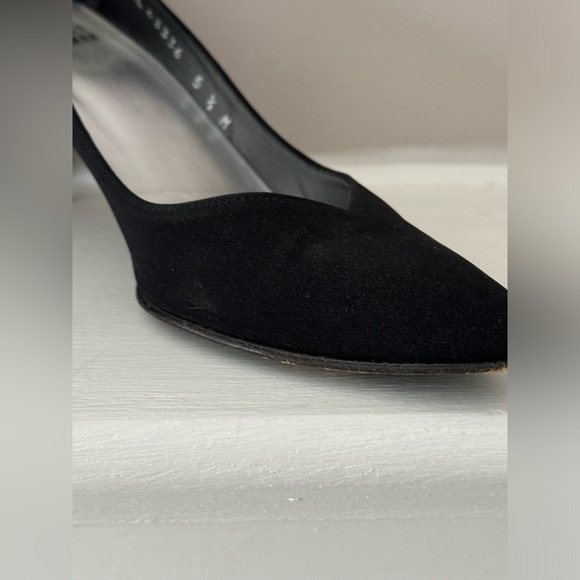 Stuart Weitzman Black Pumps nylon 5 1/2 M office street point toe heel wedding - Picture 2 of 10